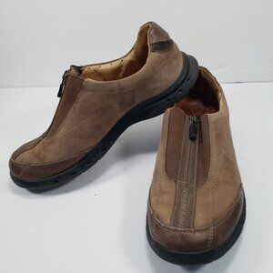Clarks Unstructured Shoes Men's 8M Zip Slip On Casual Brown Beige